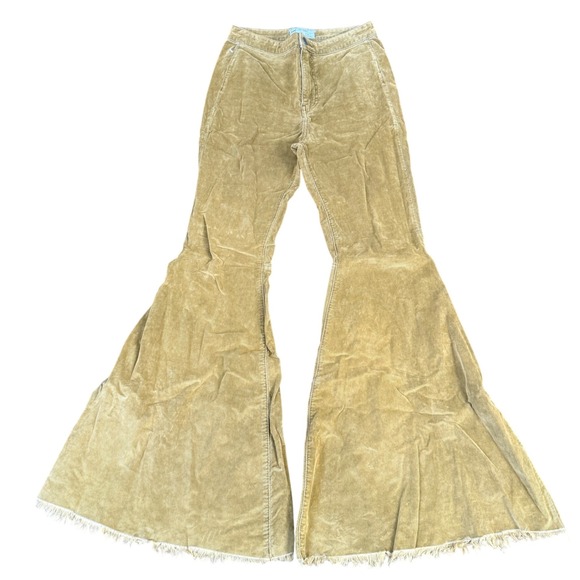 Free People Just Float on Mustard Corduroy Flare Pants 28 Raw Hem 70s Retro - Picture 2 of 9